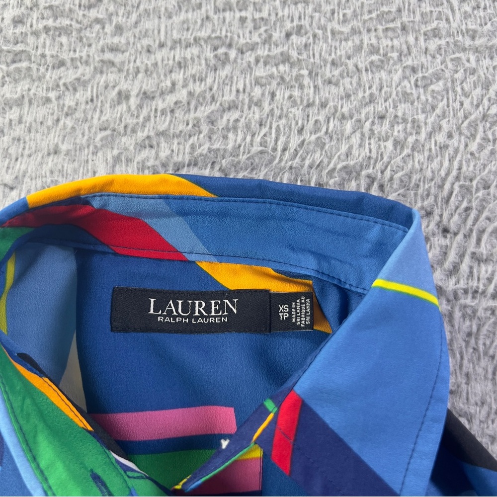Lauren Ralph Lauren Blouse Womens XS Multicolor Geometric Button Relaxed LS - Picture 4 of 8
